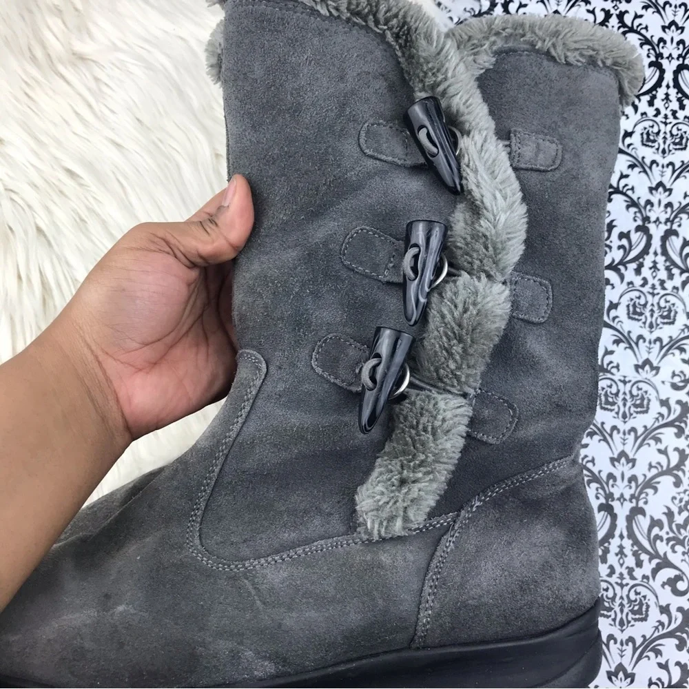 White Mountain : size : 9 : gray and black faux fur trim snow fall winter boots
